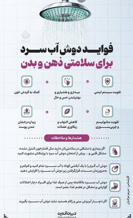 اینفوگرافیک/ فواید دوش آب سرد برای سلامتی ذهن و بدن